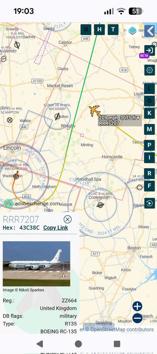 ASCOT7207 RTB Waddington from Black Sea mission with approach 345.075