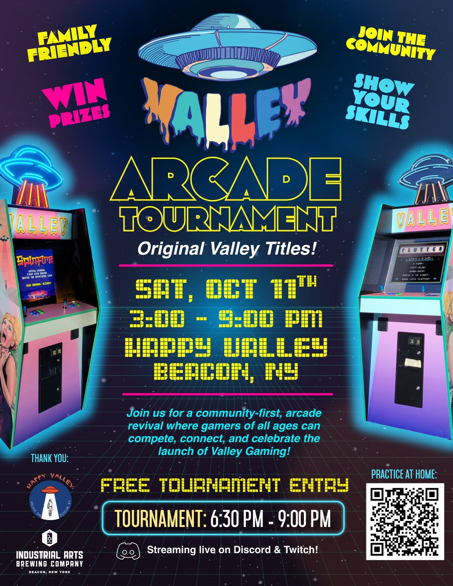 🎉 Valley Arcade Showcase &amp; Tournament on Oct 11th! 🎉

Join us live online from 6:30–9 PM EDT for our biggest event yet 🕹️

We’re hosting 3 Online Tournaments:
👻 Flutter
🛰️ Spinfire
⛏️ Down Deep

🎟️ 100,000 Tickets up for grabs
💰 10,000 Ticket Giveaway during stream
🎁 1