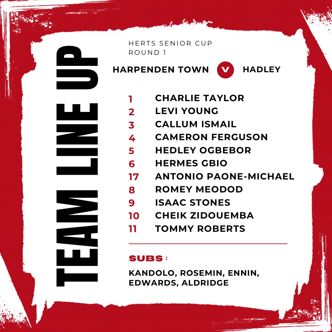 Tonight’s Herts Senior Cup lineup with 8 changes from Saturdays starting XI 👇