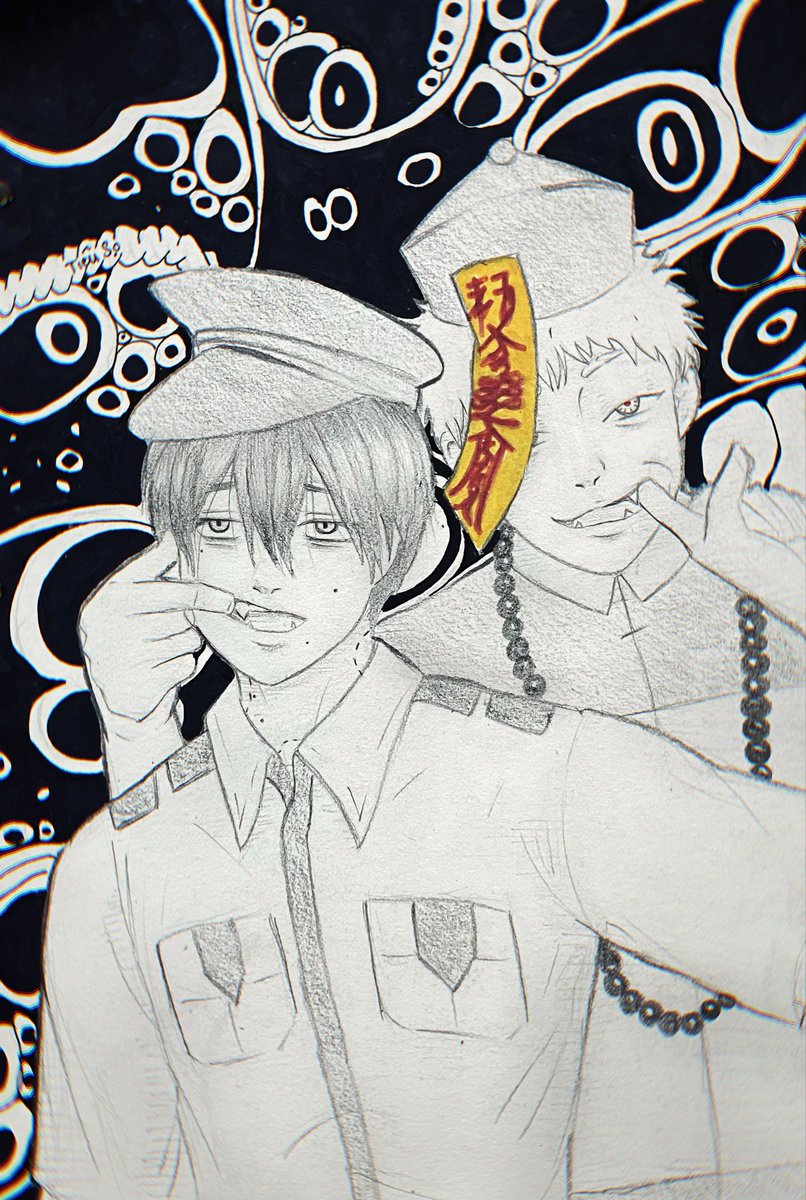 tieuso_'s tweet photo. If Hikaru were a jiangshi and Yoshiki were a zombie #hikayoshi https://t.co/ameaABzUO9