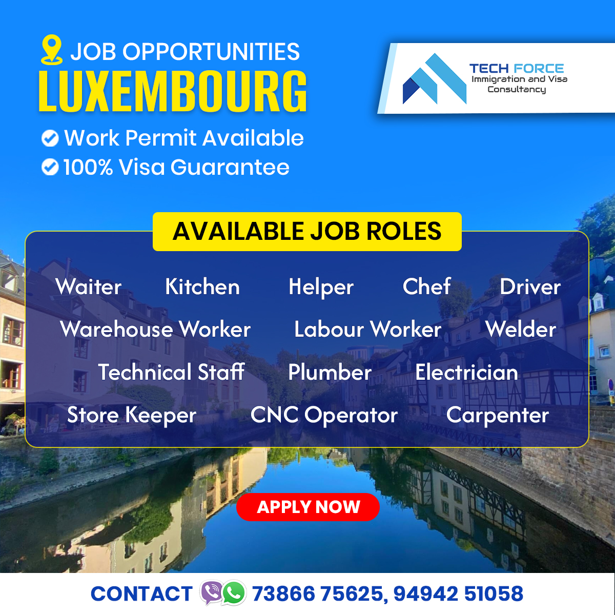 techforcevisa's tweet image. 𝐄𝐱𝐜𝐢𝐭𝐢𝐧𝐠 𝐣𝐨𝐛 𝐨𝐩𝐩𝐨𝐫𝐭𝐮𝐧𝐢𝐭𝐢𝐞𝐬 𝐧𝐨𝐰 𝐚𝐯𝐚𝐢𝐥𝐚𝐛𝐥𝐞 𝐢𝐧 𝐋𝐮𝐱𝐞𝐦𝐛𝐨𝐮𝐫𝐠! 

𝐓𝐞𝐜𝐡 𝐅𝐨𝐫𝐜𝐞 𝐈𝐦𝐦𝐢𝐠𝐫𝐚𝐭𝐢𝐨𝐧 &amp;amp; 𝐕𝐢𝐬𝐚 𝐂𝐨𝐧𝐬𝐮𝐥𝐭𝐚𝐧𝐜𝐲:
📞 𝟕𝟑𝟖𝟔𝟔𝟕𝟓𝟔𝟐𝟓 | 𝟗𝟒𝟗𝟒𝟐𝟓𝟏𝟎𝟓𝟖

#JobOpportunities #LuxembourgJobs #WorkAbroad