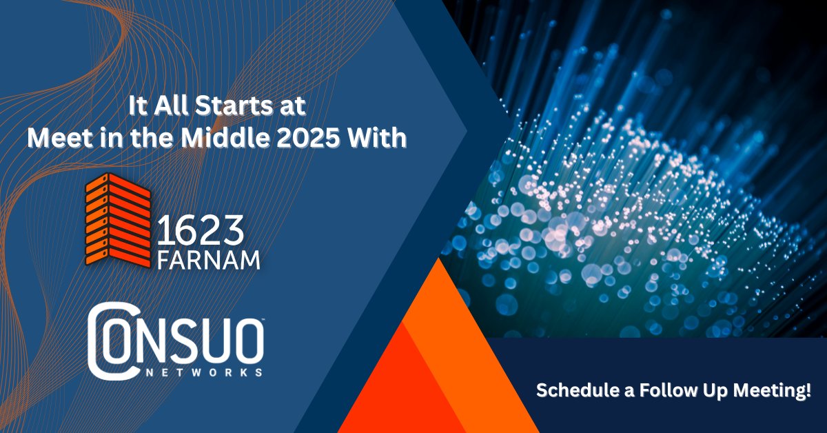 Redundant. Secure. Global.
Consuo Networks’ fiber routes from 1623 Farnam unlock next-gen connectivity.
We enjoyed having Consuo Networks sponsor our event and network with many great peers at #MeetInTheMiddle! Continue the convo with Consuo: 
📩 geoff.brewer@consuonetworks.com