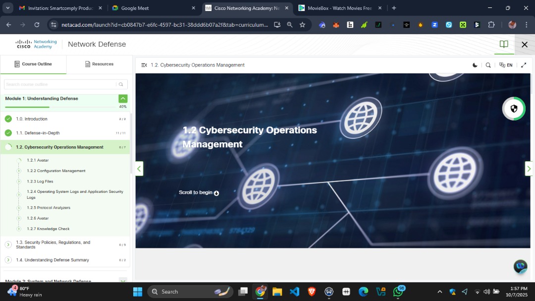 coder_z_'s tweet image. Day 48/180 🔐
With @CiscoNetAcad today I dove deeper into Network Defense: assets, vulnerabilities, threats, asset lifecycle, and Defense-in-Depth. Worked with a protocol analyzer and passed the test! ✅
@the_cybrarians
#180DaysChallenge #Cybersecurity #NetworkDefense