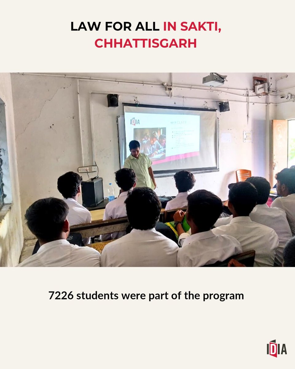 IDIA (@idialaw) on Twitter photo Our Chhattisgarh Chapter reached 7,226 students across 41 govt. schools in Sakti district. 
They conducted INATs for 2,434 students, spreading awareness about law & access to legal education. 
#IDIA #LawForAll #LegalEducation Our Chhattisgarh Chapter reached 7,226 students across 41 govt. schools in Sakti district. 
They conducted INATs for 2,434 students, spreading awareness about law & access to legal education. 
#IDIA #LawForAll #LegalEducation