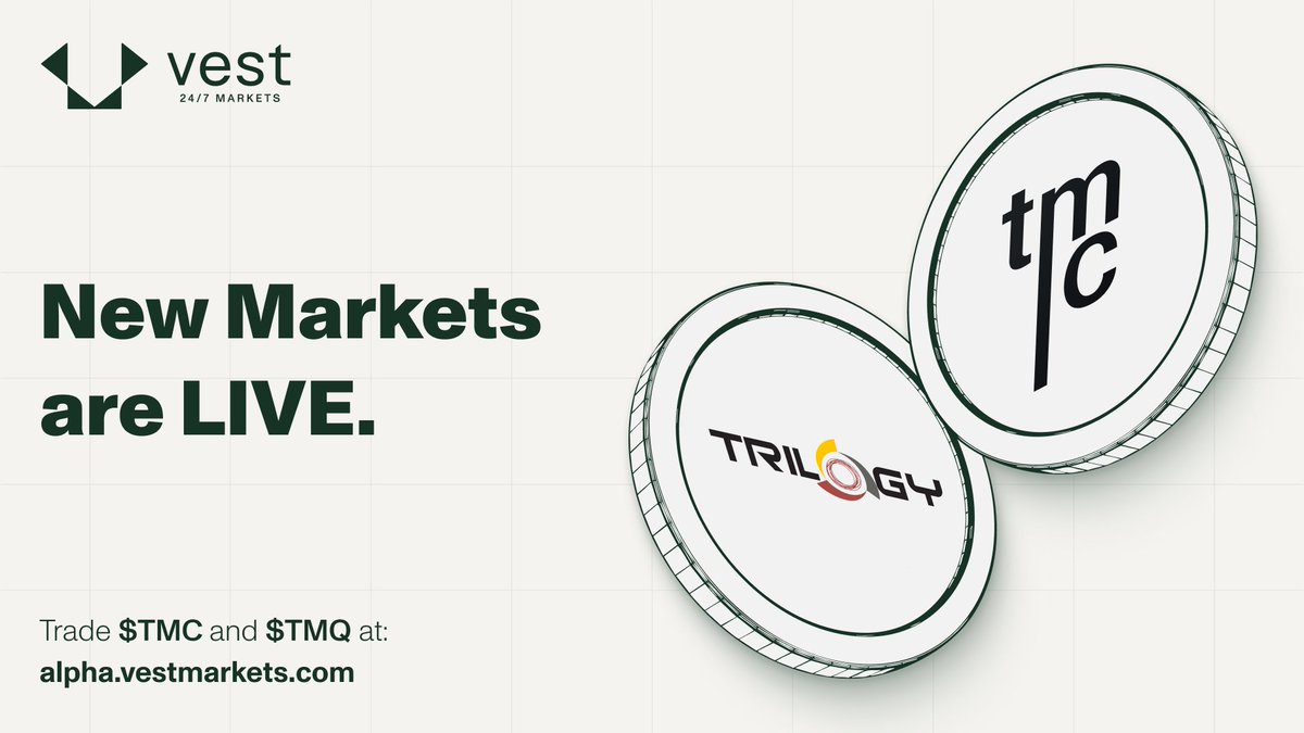 VestExchange's tweet photo. New markets are now LIVE on Vest.

We're introducing $TMC and $TMQ to the platform.

Details on each new perpetual future below. https://t.co/Sx0HYlatXo
