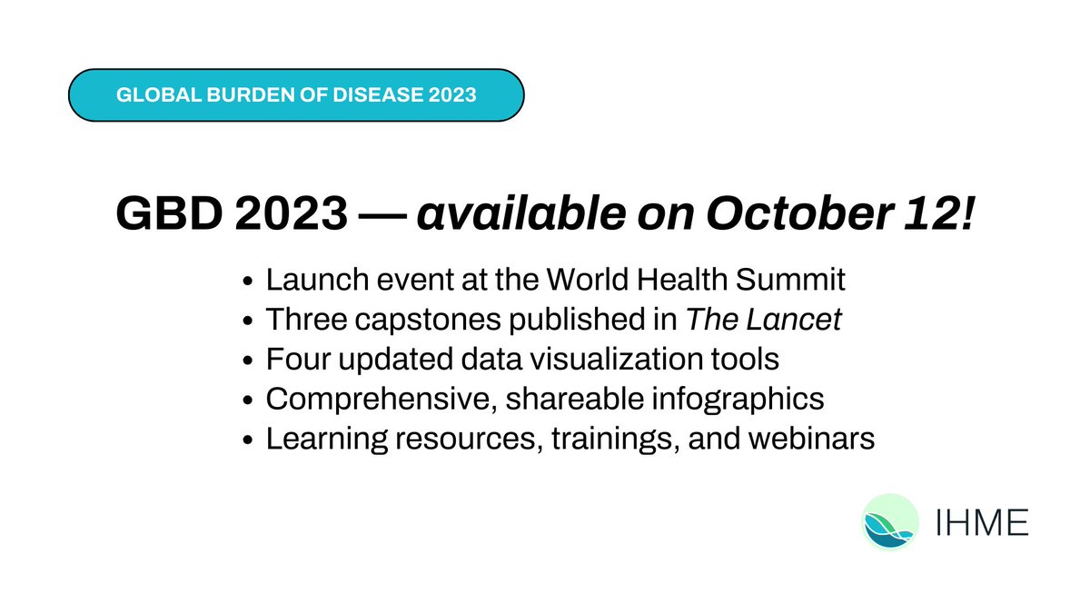 geopsychiatry's tweet image. The Global Burden of Disease #GBD 2023 study will be released on October 12 @IHME_UW 
healthdata.org/coming-oct-12-… @DayGeraint #CVI