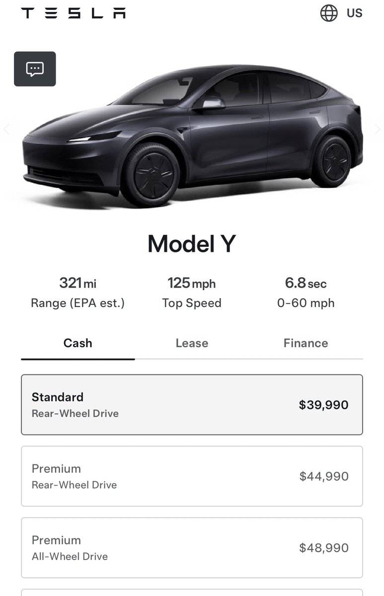 teslaownersSV's tweet photo. BREAKING: Tesla Model Y, cheaper version is here. 

Starting price is $39,990 https://t.co/4eomz7XNRp