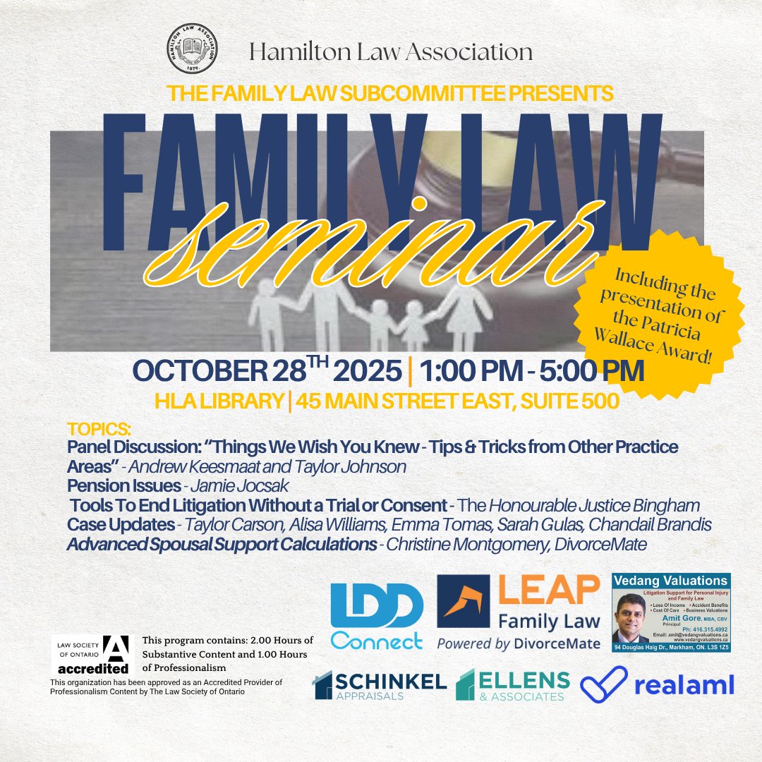 Thank you to our generous sponsors of the Family Law Seminar!