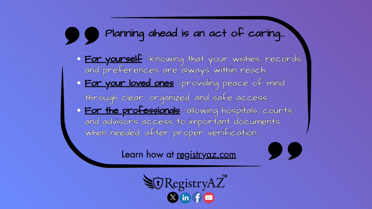 RegistryAZ's tweet photo. At https://t.co/qn35RnG6xG, we believe empowerment begins before a crisis. Our mission is simple: "to help people help themselves... when they cannot." #RegistryAZ #EmpoweredCare #EmergencyPlanning #PeaceOfMind #AdvanceDirectives #HealthCrisisReady https://t.co/5zaz23sSmX