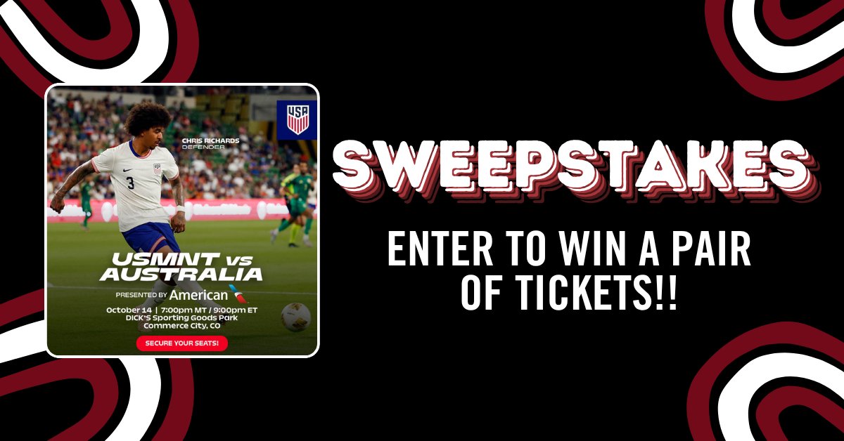 GOAL! ⚽️ You could score a pair of tickets to see the U.S. Men’s National Team take the field at DICK’s Sporting Goods Park on October 14! Don’t miss your chance to cheer on the red, white, and blue in person! 

Enter by 10/10 for your chance to win
🔗: tix.dsgpark.com/25USMNTSW