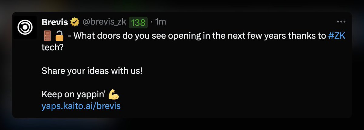 gomtu_xyz's tweet image. In a few years, I see all transactions from dApps being private thanks to zk tech that @brevis_zk provides

many apps will be implementing zk through the brevis sdk that provides easy zk integration to their app.

privacy will be default in blockchain.

gBrevis