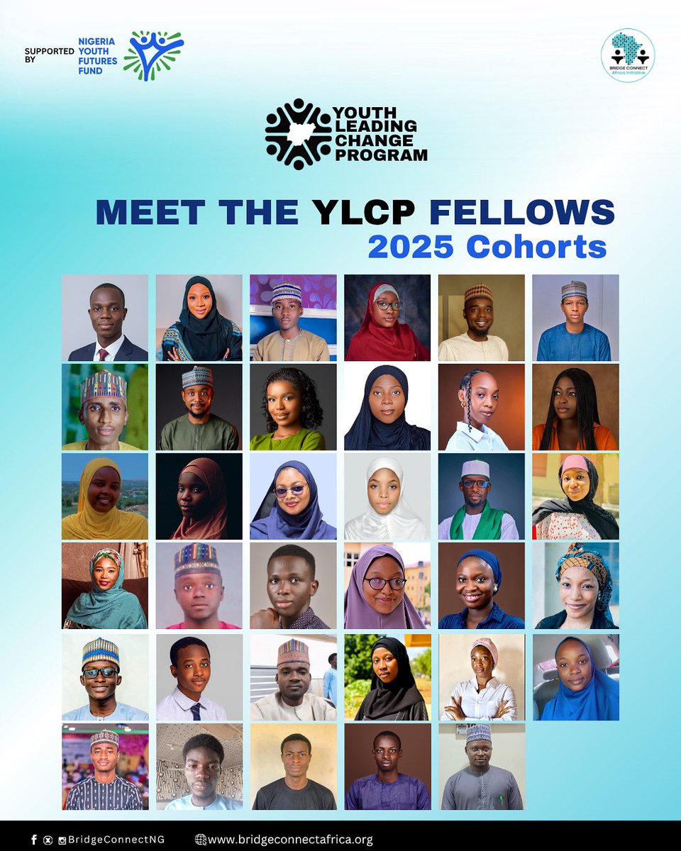 Bridge Connect (@bridgeconnectng) on Twitter photo Meet Our Fellows: YLCP 2025 Cohort
We’ve officially welcomed the fellows of the Youth Leading Change Program (YLCP), supported by <a href="/ng_youthfund/">Nigeria Youth Futures Fund</a>, a 10-month journey empowering young changemakers across Northwest Nigeria to lead, learn & drive impact. 🌍
#YLCP2025 #Nigeriawewant Meet Our Fellows: YLCP 2025 Cohort
We’ve officially welcomed the fellows of the Youth Leading Change Program (YLCP), supported by <a href="/ng_youthfund/">Nigeria Youth Futures Fund</a>, a 10-month journey empowering young changemakers across Northwest Nigeria to lead, learn & drive impact. 🌍
#YLCP2025 #Nigeriawewant