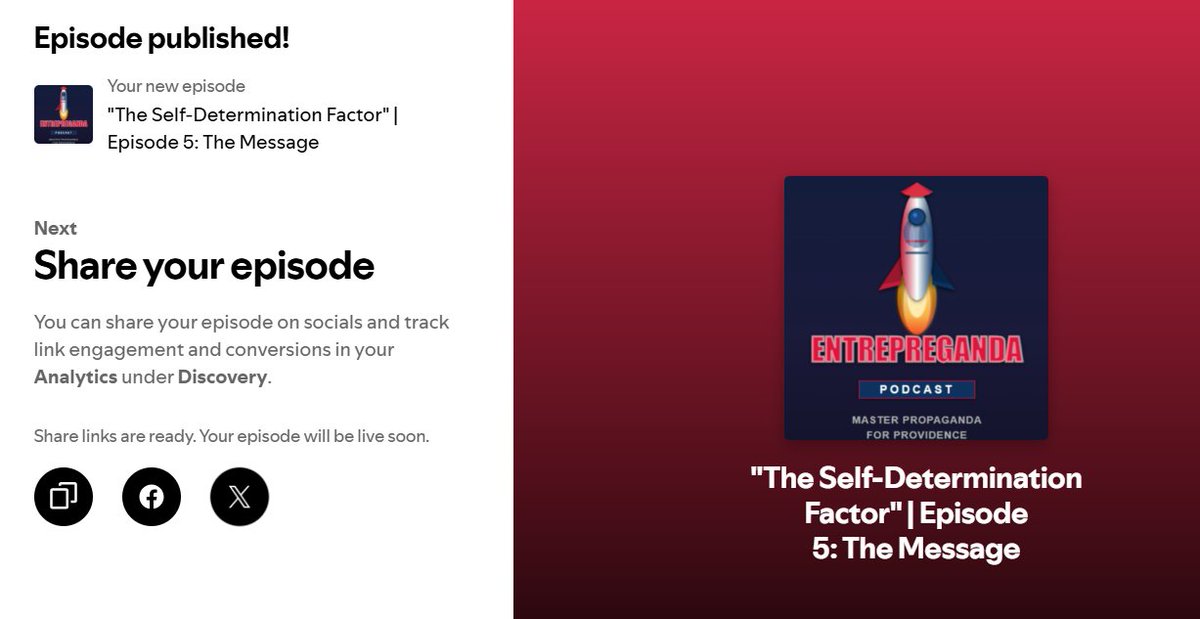 "The Self-Determination Factor" | Episode 5: The Message 
open.spotify.com/episode/6afHuD…

#entrepreganda #Entrepreneurship #podcast