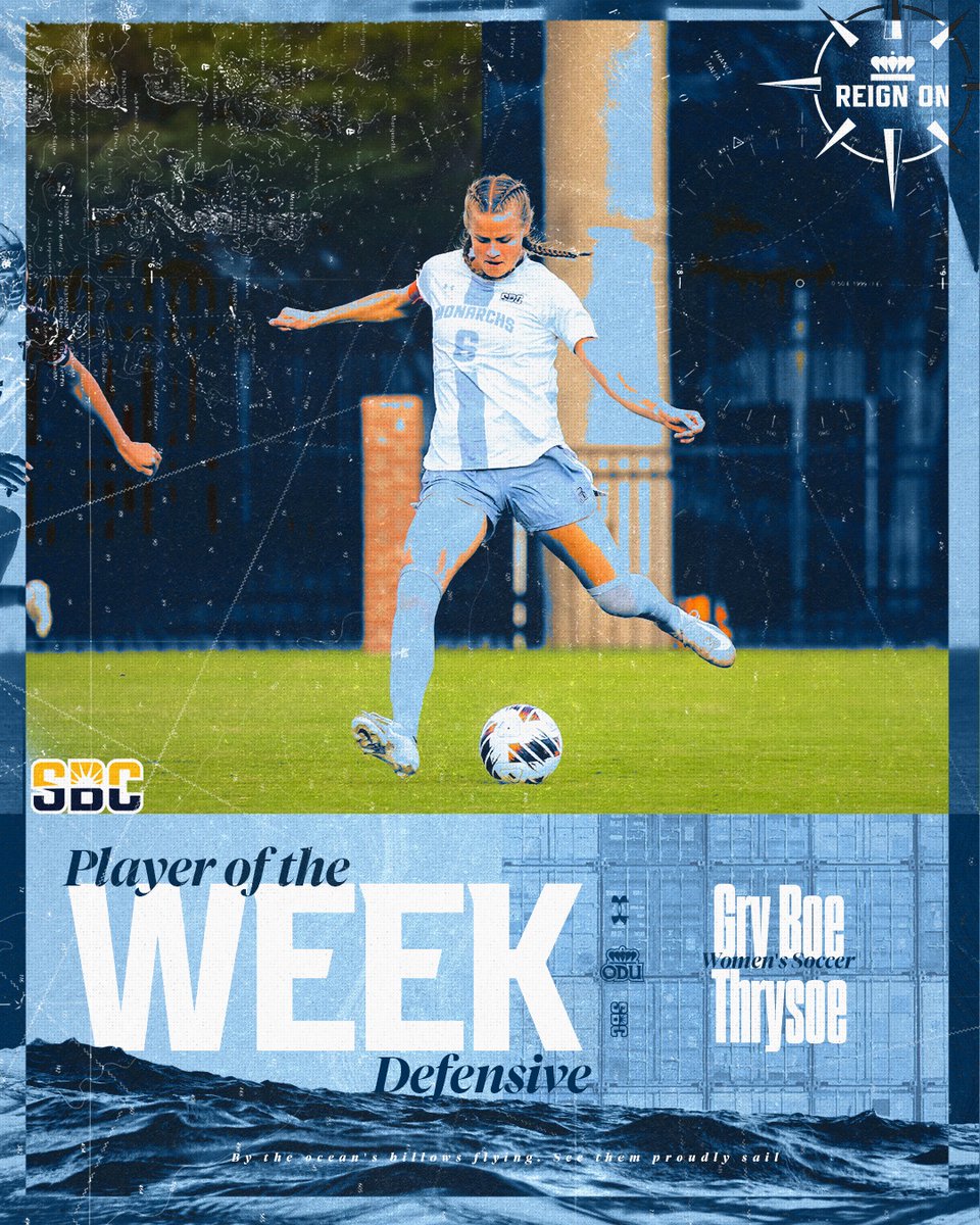 ODUWomensSoccer's tweet image. Gry Boe Thrysoe has been named Sun Belt Defensive Player of the Week‼️☀️

She scored two goals over ODU's undefeated weekend and was key in the defense 😤

#ODUSports | #ReignOn | #Monarchs