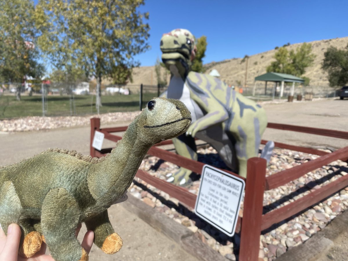 ChioChompi's tweet image. Did you know there’s a small town on the Utah/Colorado border called Dinosaur? And all the streets are named after dinosaurs, and they got dinosaurs in town?

I took pictures with my new dinosaur friend!!
