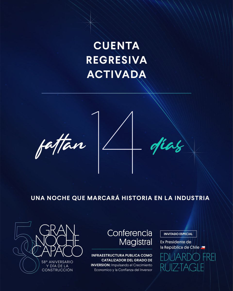 capaco_oficial's tweet image. ✨ #GranNocheCAPACO | Se acerca el encuentro que marcará al sector de la construcción. 👉 Una nueva edición que reunirá a líderes del sector y autoridades nacionales e internacionales.
𝙇𝙖 𝙂𝙧𝙖𝙣 𝙉𝙤𝙘𝙝𝙚 𝘾𝘼𝙋𝘼𝘾𝙊 2025, en conmemoración del 58.º aniversario y el Día de…