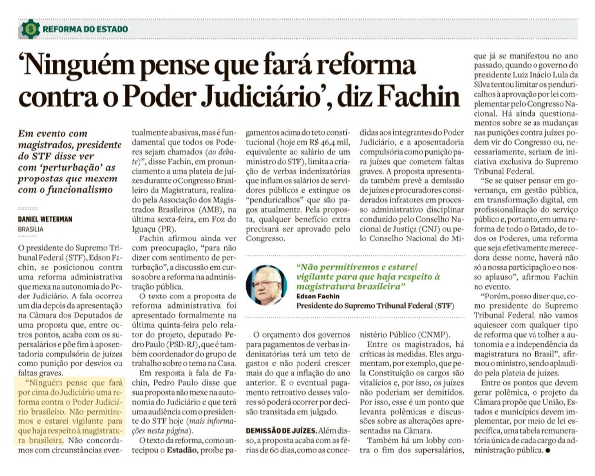 marinahelenabr's tweet image. O novo presidente do STF não vai aceitar reformas que desrespeitem a magistratura! ✊

Talvez ganhar acima do teto, ter 60 dias de férias e ser blindado de demissão seja mesmo essencial pra garantir a tão falada AuToNoMiA e iNdEpEnDêNcIa do Judiciário.

Vai saber, né?