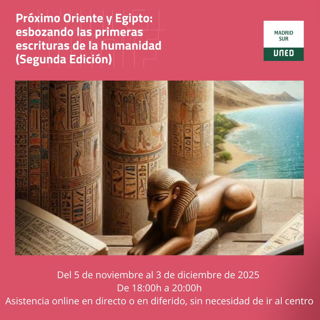 Esta  actividad ofrece una introducción al estudio de dos de los sistemas de  escritura más antiguos y significativos del mundo antiguo: el sistema  cuneiforme y la escritura egipcia jeroglífica. 
Consultas en: actividades.culturales@madridsur.uned.es

extension.uned.es/actividad/47647