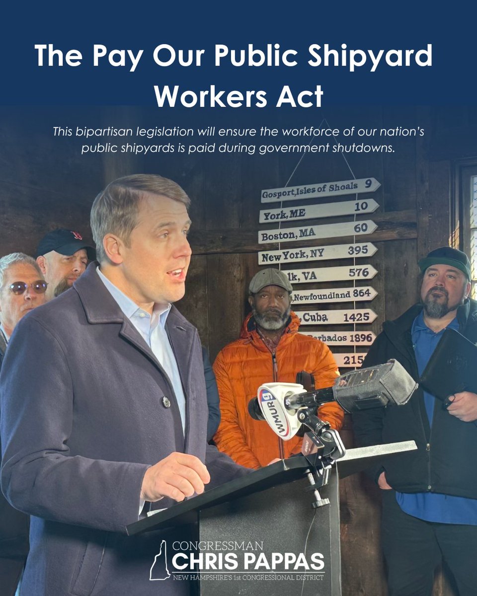 RepChrisPappas's tweet image. The men and women of Portsmouth Naval Shipyard are critical to our national defense. Their ability to make ends meet shouldn’t hang in the balance due to dysfunction in Washington.

@RepGoodlander and I introduced legislation to ensure shipyard workers are paid during a shutdown.…
