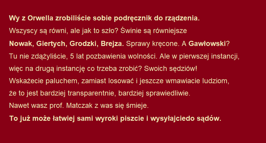 kalarski's tweet photo. @PaniNaObcasach @waldemar_zurek Po co losować referenta i wyznaczać 2 sędziów? 
Wydać wyrok bez rozprawy, tak jak zrobiono z Nowakiem! I chooy! https://t.co/A06sOXgo5Y