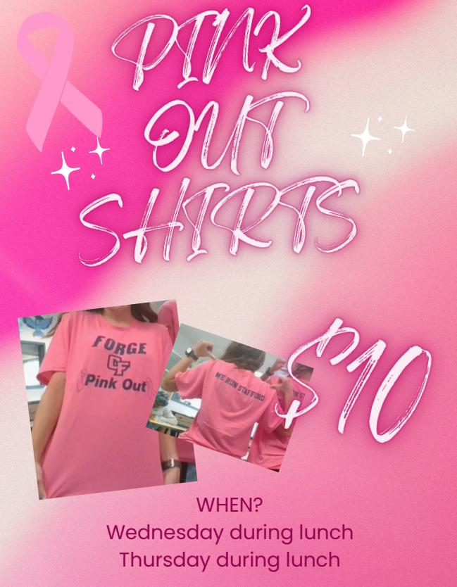 CForgeEagles's tweet photo. Pink Out!! Show up and show out at the HOME game this Friday (10/10)! Don't forget to buy a $10 Pink Out T-shirt!! #GoForge #PinkOut https://t.co/Q5z1IQImoh