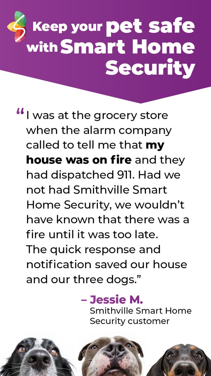 🔥 It's #FirePreventionWeek. 🚒
Did you know pets start nearly 1,000 home fires each year? Remember:

🐾 Remove or cover stove knobs before heading out
🐾 Use flameless candles 
🐾 Install monitored fire detectors to dispatch fire fighters immediately smithville.com/promonitor/