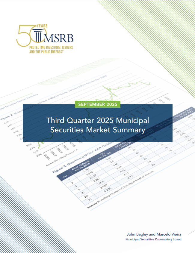 MSRB has released its Third Quarter 2025 Municipal Securities Market Summary, highlighting continued strong municipal market activity. Learn more: lnkd.in/ehzeFBcw