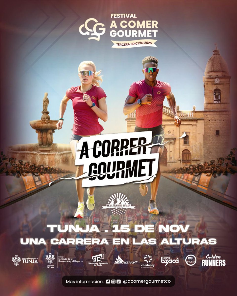 ¡A Correr Gourmet 2025!

Este 15 de noviembre, Tunja se convierte en el punto de encuentro entre la pasión por el deporte y el estilo de vida gourmet.

#ConectamosConEIDeporte