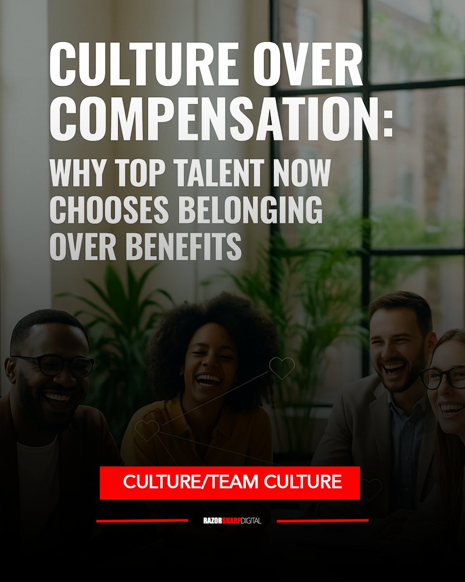 RazorSharpDigit's tweet image. Top talent isn’t chasing perks — they’re chasing purpose. 

In today’s workplace, belonging beats benefits every time. Discover why culture is the ultimate competitive edge.

Read the full article 👉 razorsharpdigital.com/blog/culture-o…

#Leadership #WorkCulture #Belonging
