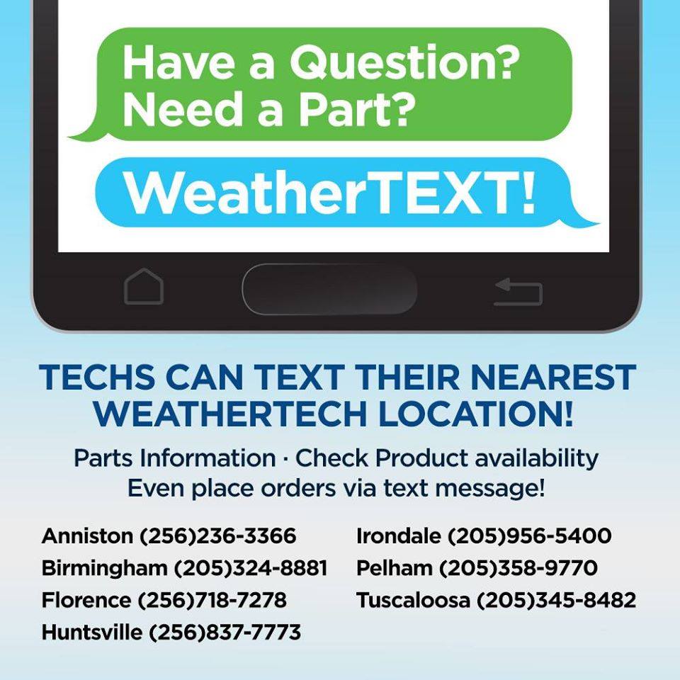 WeathertechDist's tweet image. Check inventory, place orders, and get answers with our WeatherText feature. It&apos;s fast, easy, and always at your fingertips.