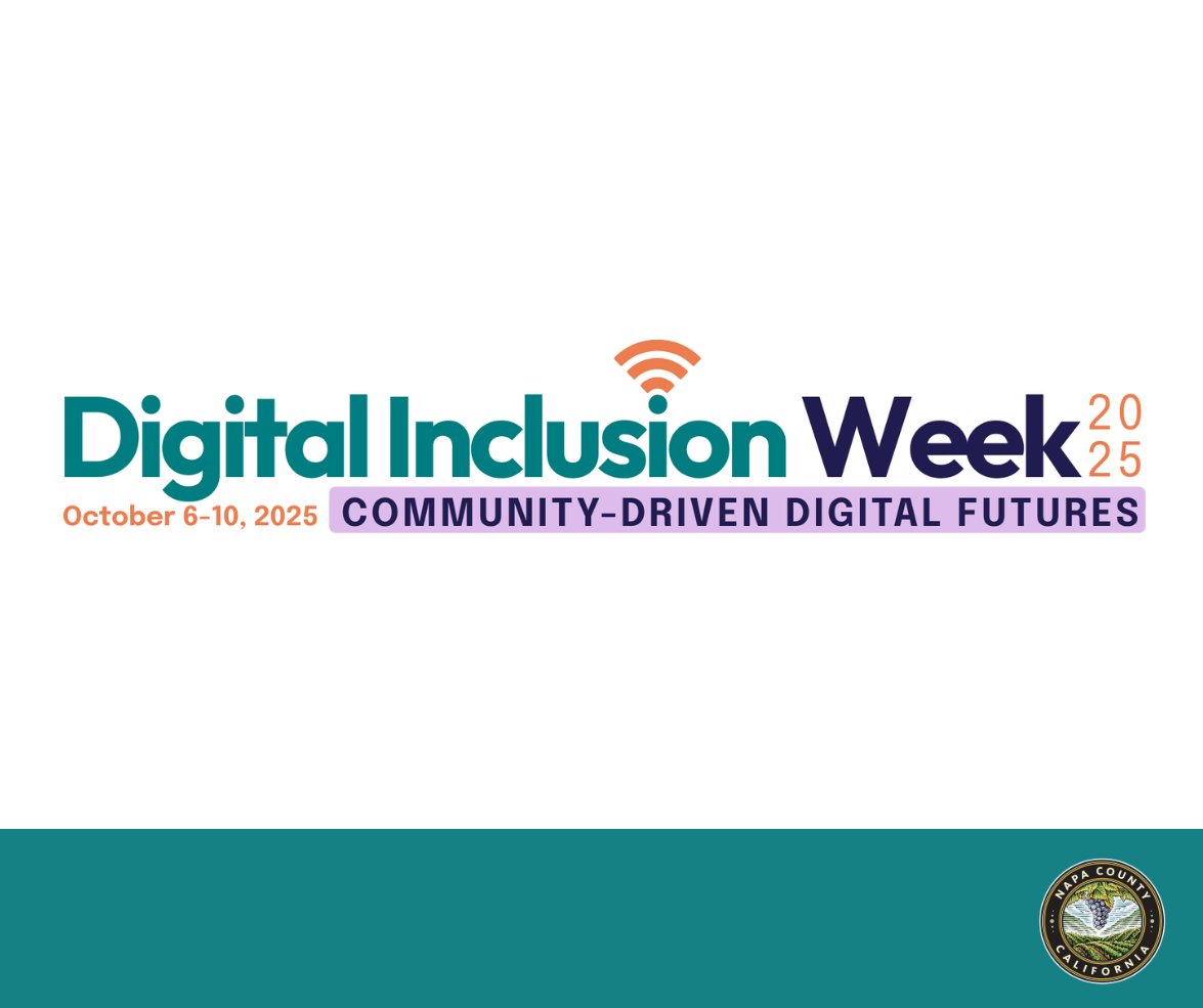 CountyofNapa's tweet image. It’s #DigitalInclusionWeek! Join us in recognizing the incredible local efforts across the country, including here in #NapaCounty, to make digital equity a reality. Learn more about resources available at facebook.com/NapaCounty/pos…