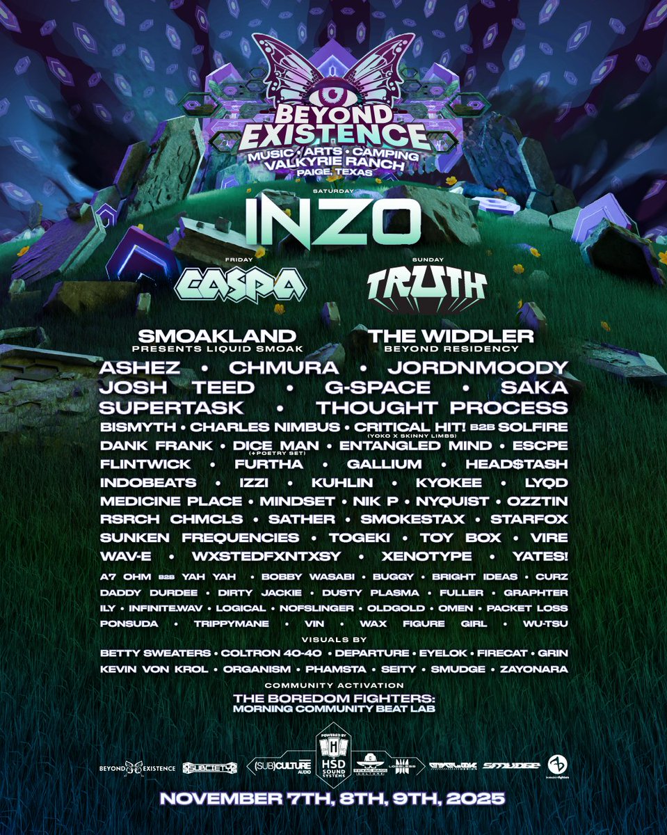 Our final lineup is here — Welcoming new artists, our coveted VJs, and official sound camps from Certified HQ + Wicked Loud!

Expect massive HSD sound systems, art + installations, workshops, wellness spaces, and all the side quests that make Beyond Existence pure magic. ✨