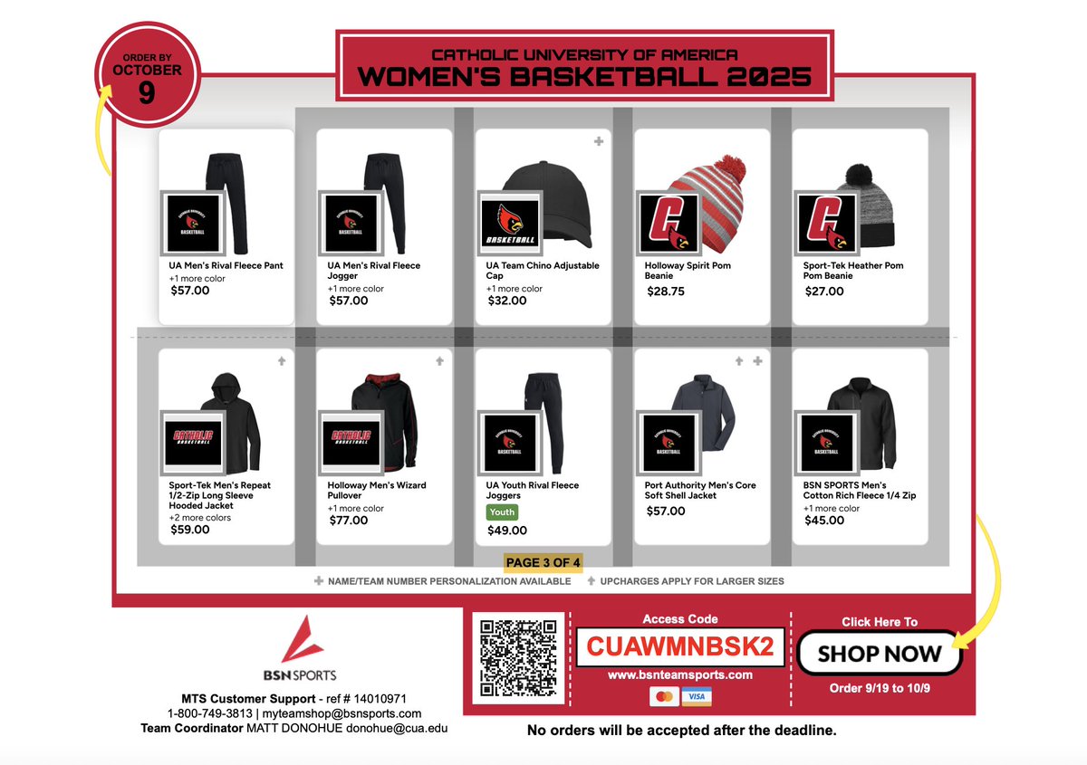 2 more days!! Make sure you grab your gear before our store closes! 
•
bsnteamsports.com/shop/CUAWMNBSK2