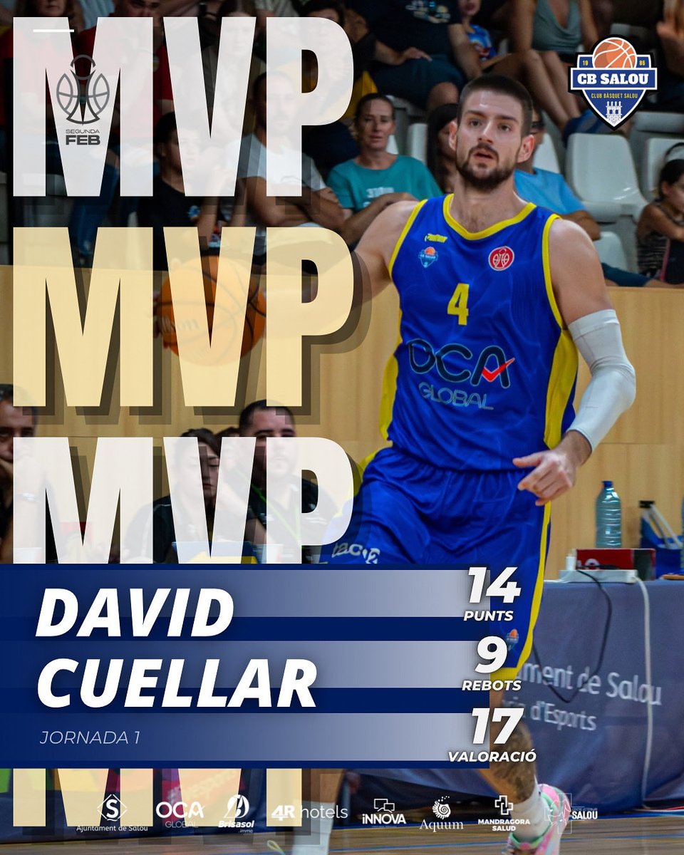 SEGONA FEB | 🔥 David Cuellar és el nostre 𝐌𝐕𝐏 de la 𝐣𝐨𝐫𝐧𝐚𝐝𝐚 1! 🙌

14 punts | 9 rebots | 17 valoració 👏

Gran inici de temporada! 🏀💛💙 

Enhorabona, David! 💪

#sombàsquet #somsalou #juntsfenthistòria #sempreendavant #2afeb #MVP