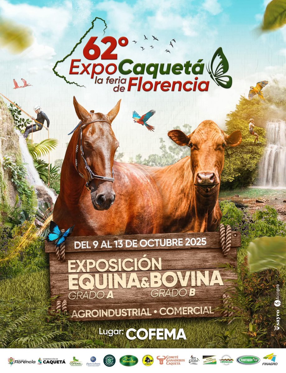 ¡La feria más esperada del sur del país está por venir! Ven y vive la versión 62 de ExpoCaquetá, la Feria de Florencia. 
🐎 Exposiciones equinas y bovinas
🌱 Muestras agroindustriales y comerciales.
#HaciendoGrandeAFlorencia <a href="/GobCaqueta/">Gobernación de Caquetá</a>  Cofema S.A.