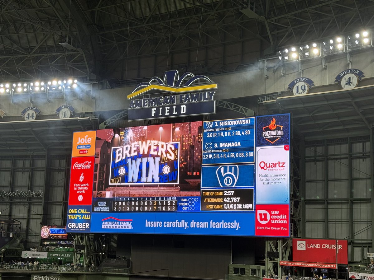 Xriptian's tweet image. Game #153 – October 6, 2025

National League Division Series (NLDS)
Chicago Cubs vs Milwaukee Brewers
American Family Field, Milwaukee WI

As I have stated this season the Brewers are on fire and they are strategically focused on October success. The Cubs just are not producing…