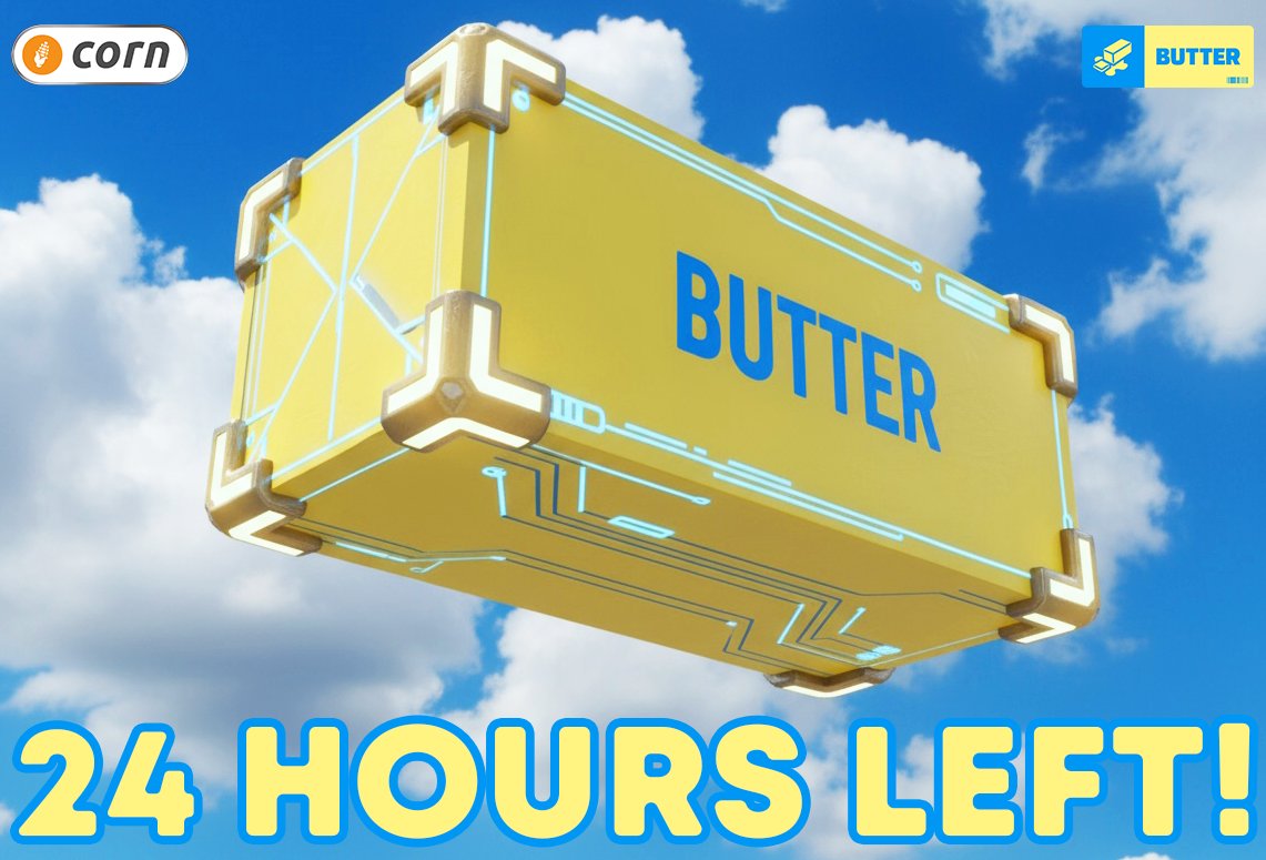 use_corn's tweet image. 24 hours left to earn your entry in this week’s BUTTER Loot Box 🧈

And a $10,000 GRAND PRIZE is on the line!

Secure your entry by holding
🌽 1,200 $CORN

Stack bonus entries by holding
🌿 $WEED
🧠 $toly
👨‍🦲 $mert
💸 $Ansem
🔮 $GNZYSTRM
😎 $RASMR
🏠 $BASEDD
📈 $PUMP
All holdings…