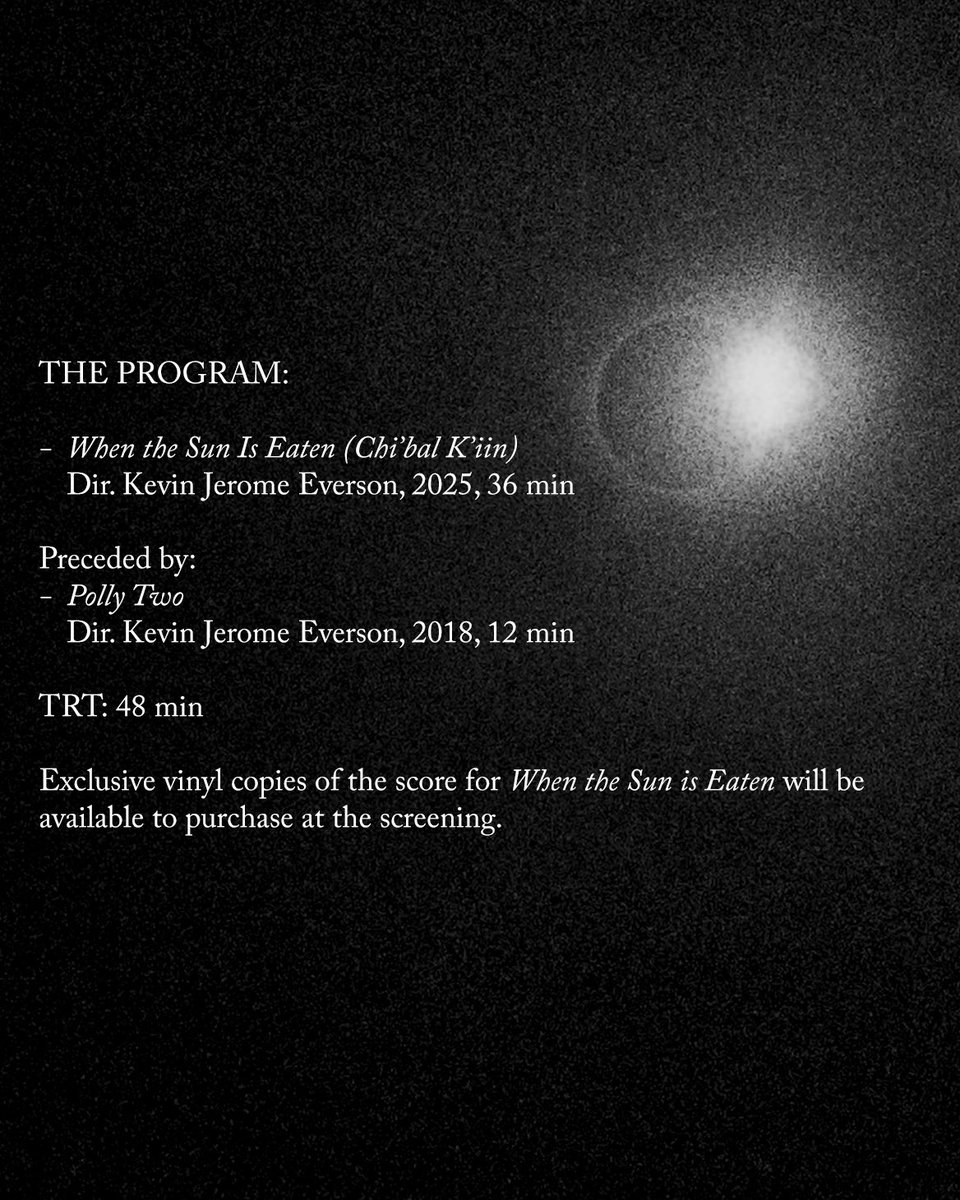 Next up at Acropolis! 🌗🎶

On 10/20 we welcome Kevin Jerome Everson for a special double bill of the artist-filmmaker’s eclipse films, plus a vinyl pre-release of composer David Dominique’s mesmerizing score for WHEN THE SUN IS EATEN!

One night only! 🎟️: link.dice.fm/b0faa048f2d0