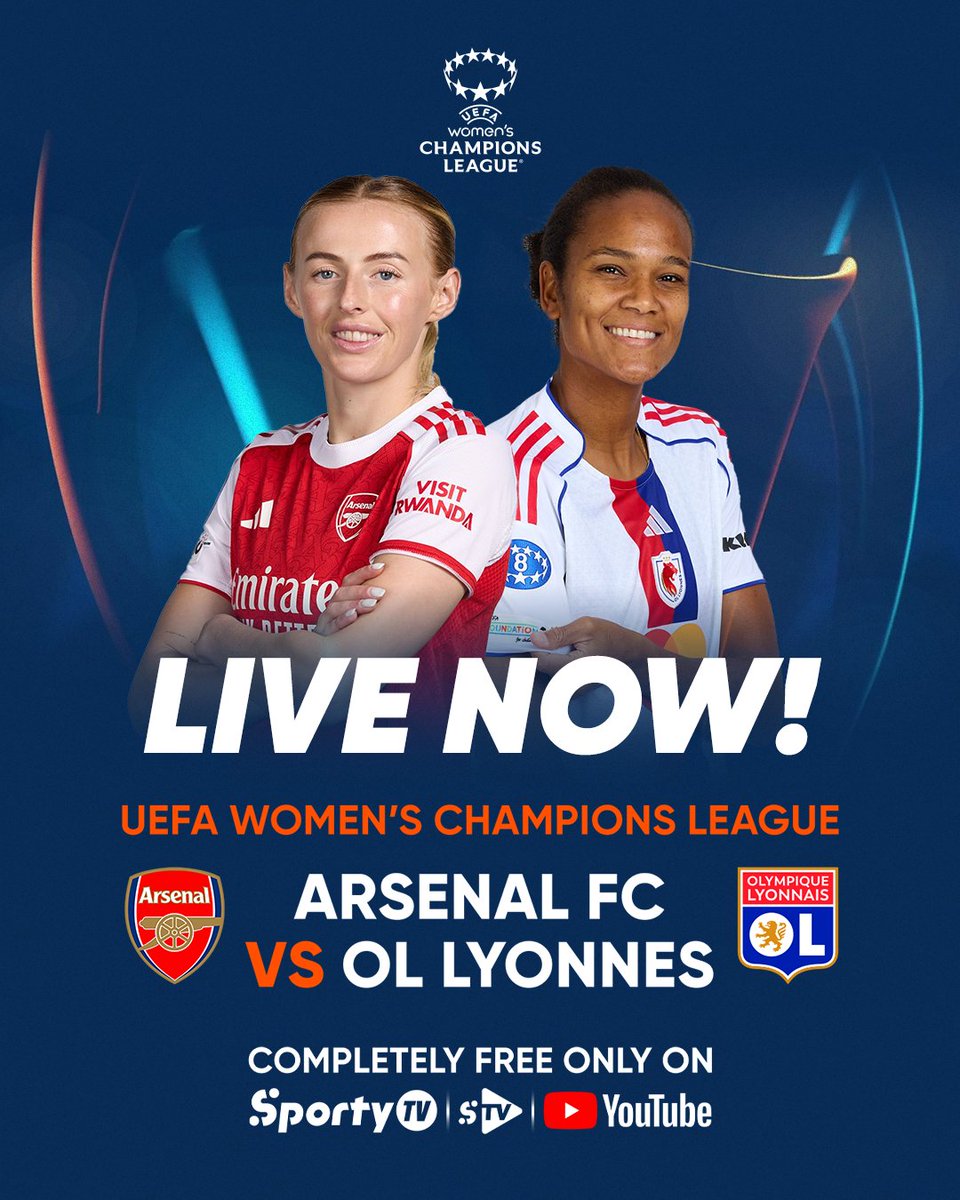 UEFA WCL SHOWING NOW ON SPORTYTV &amp; YOUTUBE! 🚨📺

Arsenal W 🆚 Lyon W 🔥

Enjoy Matchday 1 action of the Women's Champions League now on TV in 🇬🇭🇳🇬🇿🇦🇰🇪 — also live on the SportyTV App 📱
🔗 youtube.com/live/QHAFfdcvb…
