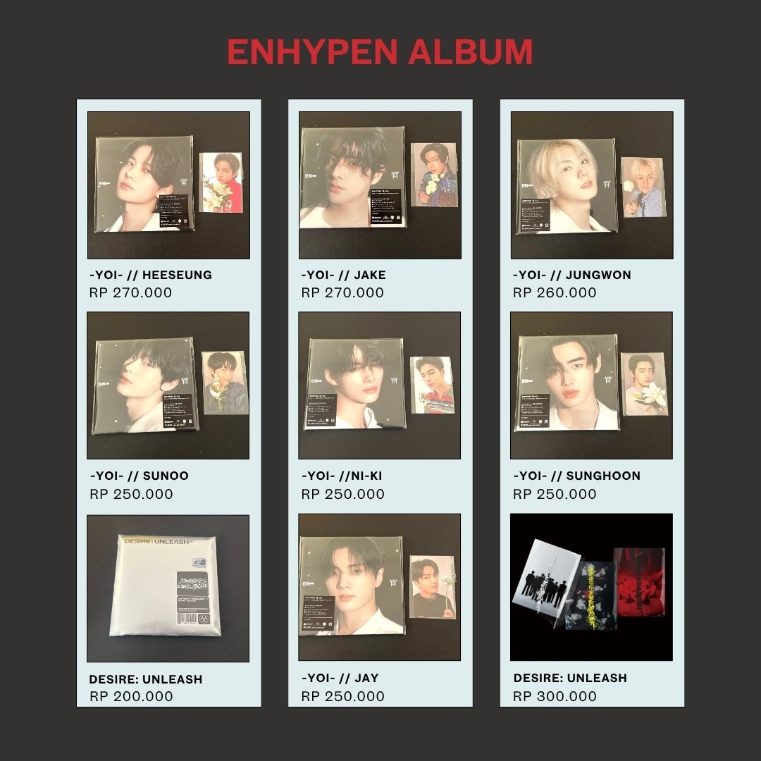 FuyuDore's tweet image. 💚All about ENHYPEN ✨
🖤Ready stock &amp;amp; PO 
❤️Album, Lightstick Engenbong, Membership Kit, Merchansise, Artist Made dll.
 
Cek beberapa flyers &amp;amp; tweet di bawah ya and DM for order 🫶 

💰bersih INA
📍Jakarta
✔️GO LINE 

wts enhypen heeseung jake jay jungwon ni-ki sunghoon sunoo