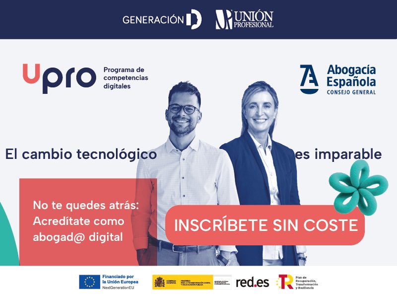 📢 ¡Ya está abierta la inscripción al programa #Upro en Competencias Digitales!
🧑‍💻 Formación personalizada de 150 h (20 presenciales en Colegios de la Abogacía y el resto online).
📚 Comienza cuando quieras y avanza a tu ritmo.
👩‍⚖️ Con bloque específico de 110 h para la
