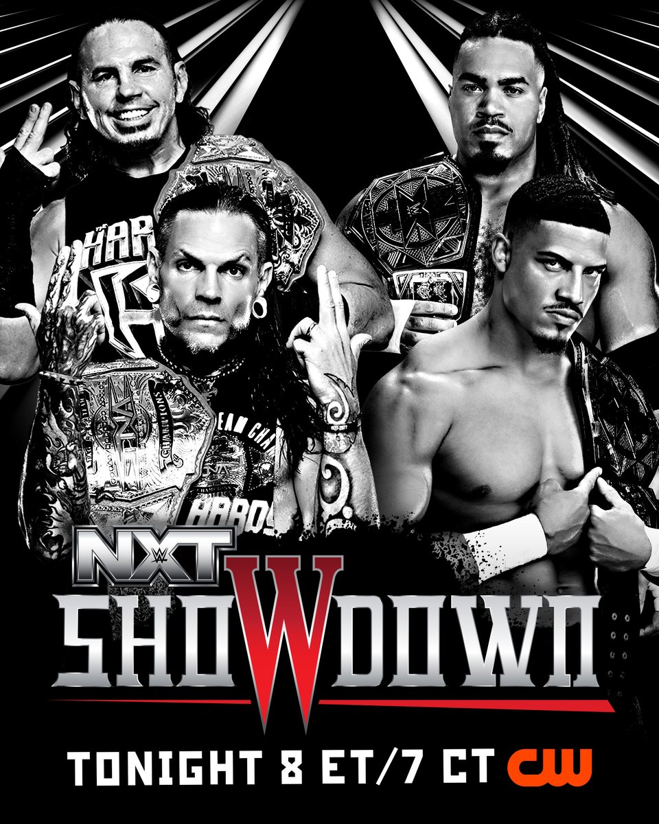 WWENXT's tweet image. 🚨 🚨 🚨
The Winner Take All Tag Team Championship Match between @ThisIsTNA Tag Team Champion, The Hardy Boyz, and #WWENXT Tag Team Champion, DarkState, will KICK OFF #NXTShowdown TONIGHT!
📺 8ET/7CT on @TheCW