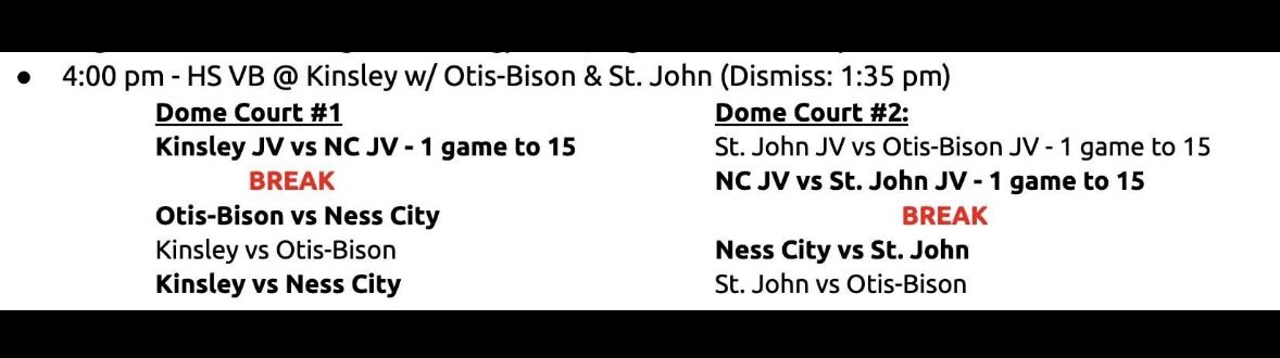 Lady Eagle volleyball travels to Kinsley today. Order of play is listed below.