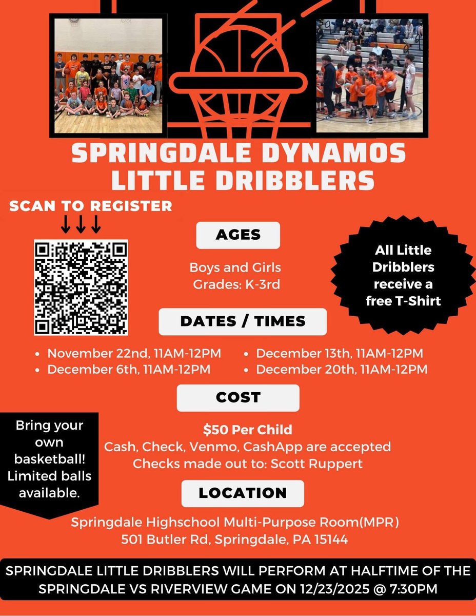 Little Dribblers Program is BACK! 

Open to boys and girls grades K-3! 

Last year our little dribblers program had 30 student athletes! We are already up to 23 sign ups in 3 days📈

Don’t miss out on the fun🏀