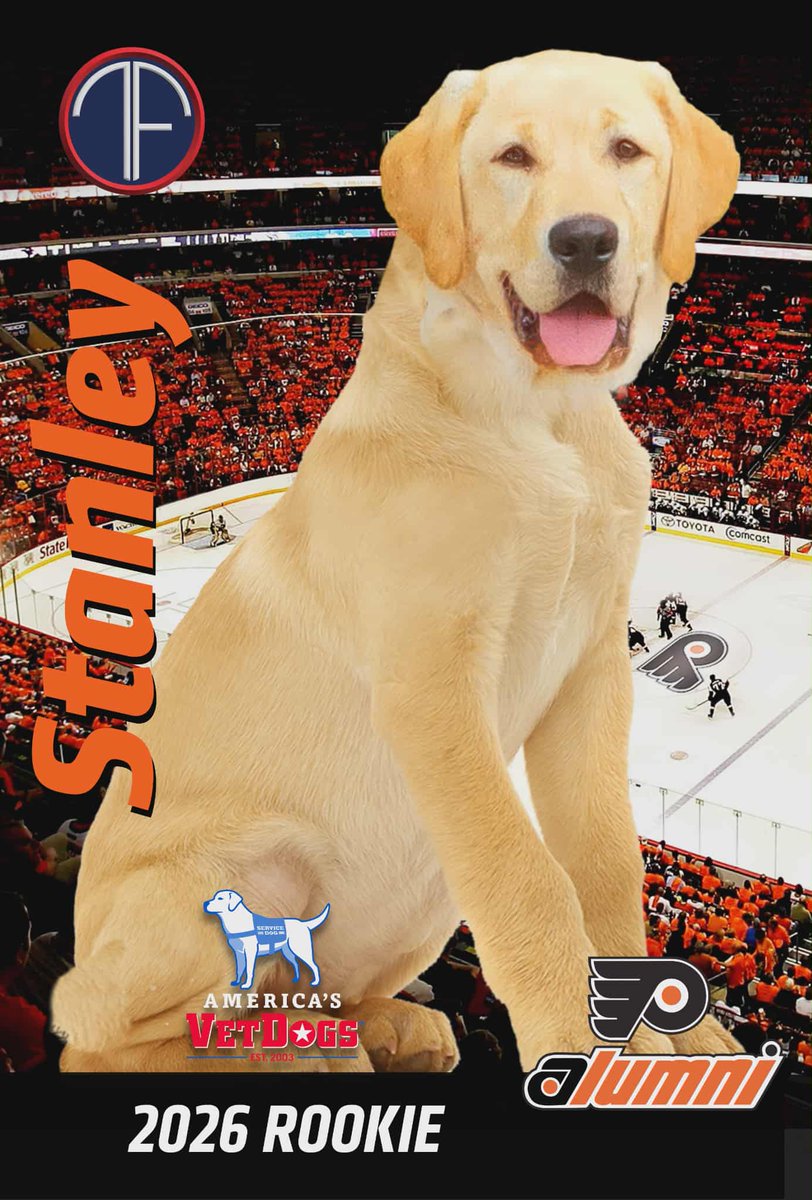 StanleyPupAlum's tweet photo. This is my rookie card, so to speak. @FlyersAlumni @AmericasVetDogs #TeamFoster https://t.co/Y7JqegytdM