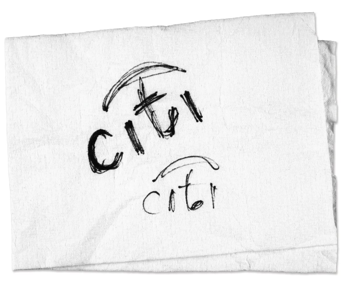 Paula Scher's Million Dollar Napkin, The DiMaggio Principle, and Billy Oppenheimer's Hidden Process

In 2002, Citigroup had just merged with Travelers Group and hired renown designer of Pentagram, Paula Scher, to design their new logo. 

She did something surprising.

It was a