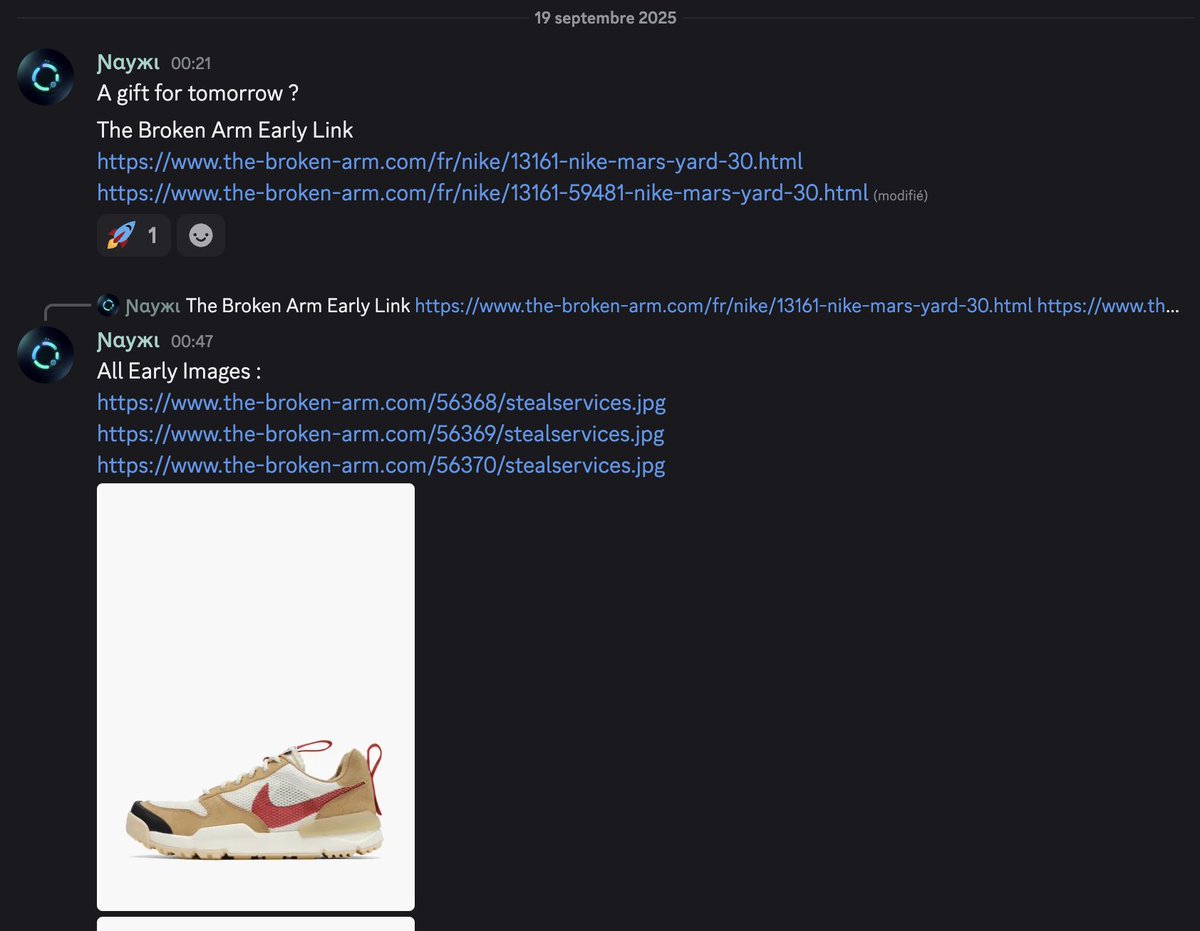 Tom Sachs x NikeCraft Mars Yard 3.0 is coming out on The Broken Arm ?

It really wasn't a problem for us, in fact we already had all the information early on the day before the release 🚀 
In the end, well, it's business as usual, lots of success 🤑