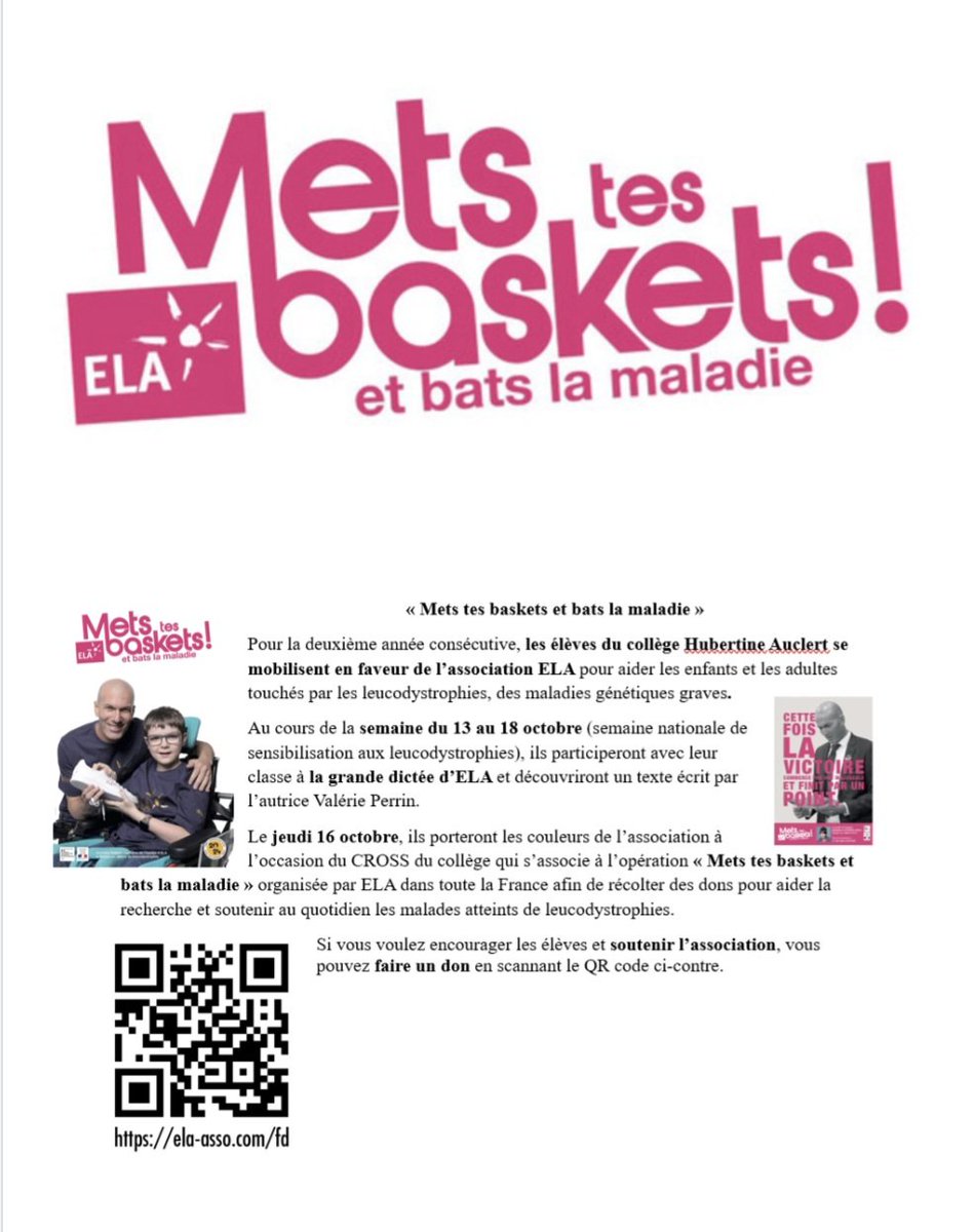 Rendez-vous le 16 octobre 2025 pour la nouvelle édition du cross annuel d'<a href="/Clg_HAuclert/">Collège Hubertine AUCLERT</a> ! 
8h25/10h20 nos 6e, 10h35/12h25 nos 5e, 13h/14h50 nos 4e, 15h05/16h55 nos 3e. 
Effort et bonne humeur seront de la course ! Et en soutien d'ELA. <a href="/hubertine4/">E.P.S , H. Auclert, Toulouse</a> <a href="/actoulouse/">Académie de Toulouse</a> <a href="/DSDEN31/">DSDEN 31</a>