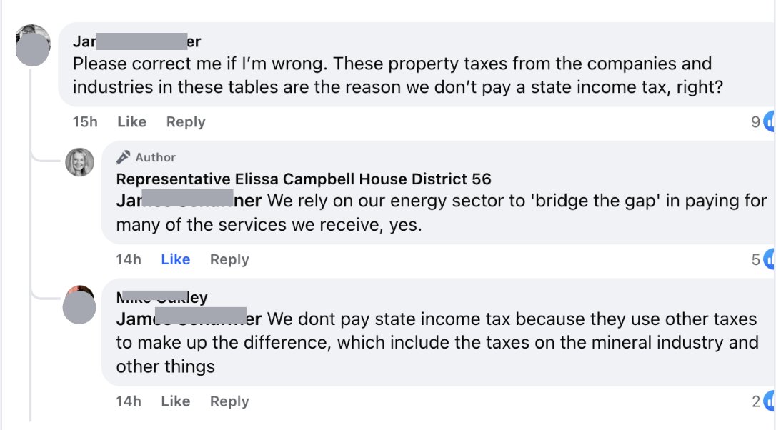 Some Facebook comments are worth reading. The state of Wyoming relies on taxes received from companies and industries to pay for many of the services we receive.