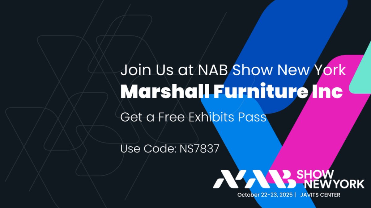 Marshall Furniture is exhibiting at #NABShowNY October 22-23 for the first time ever! Stop by our Booth #668 to see how our custom #avfurniture solutions can elevate your next project. 
Use our exclusive code for a FREE Exhibits Pass and experience it all.
